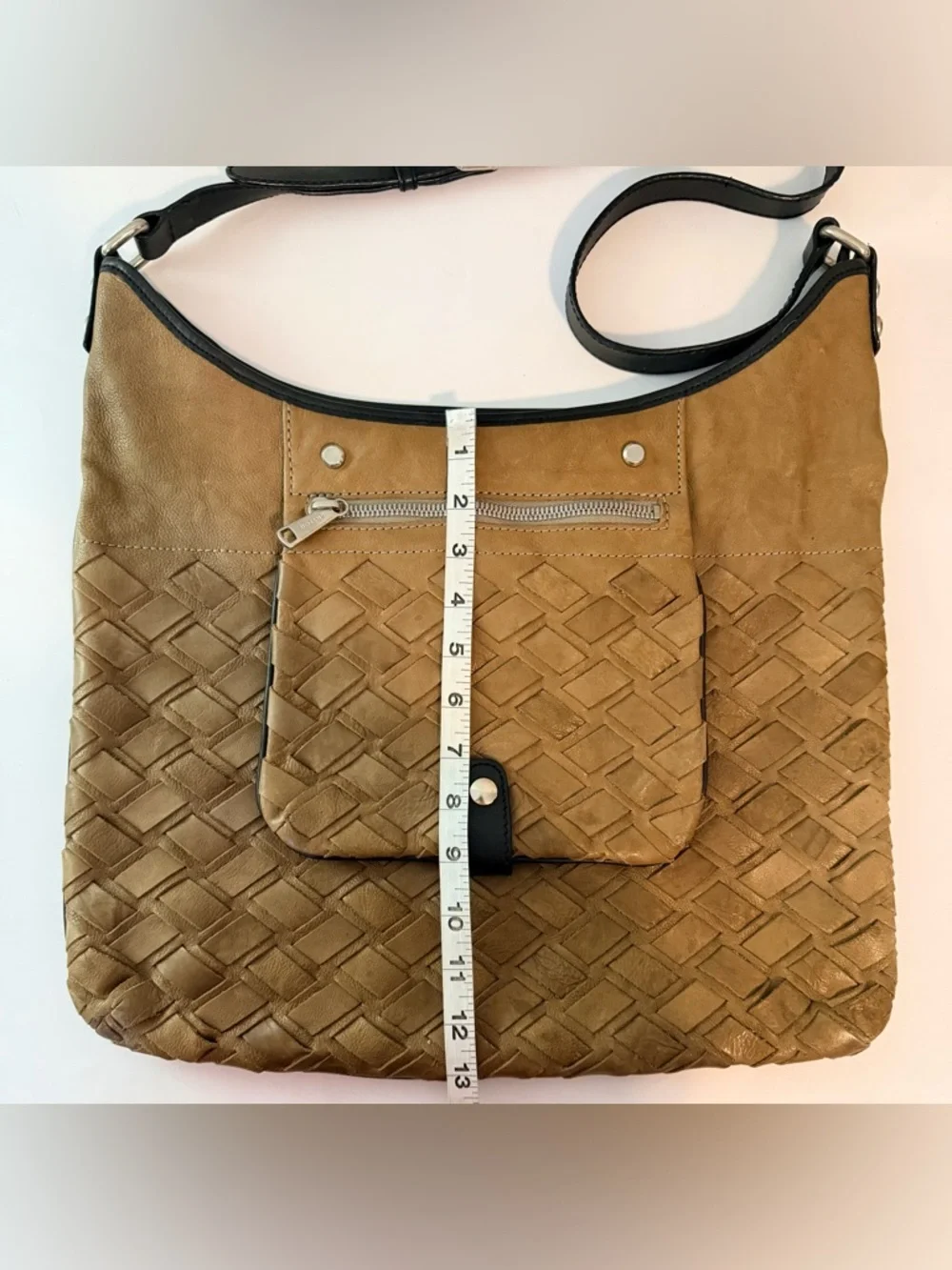 Gryson Woven Leather Crossbody Bag – Brown/Tan